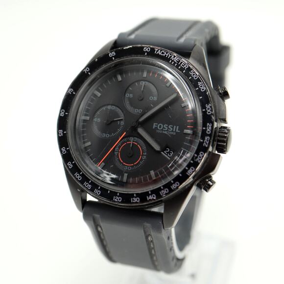 Fossil Sport 54 Black 1/10 Sec Chronograph 42mm Watch Stealth CH3050 New Battery